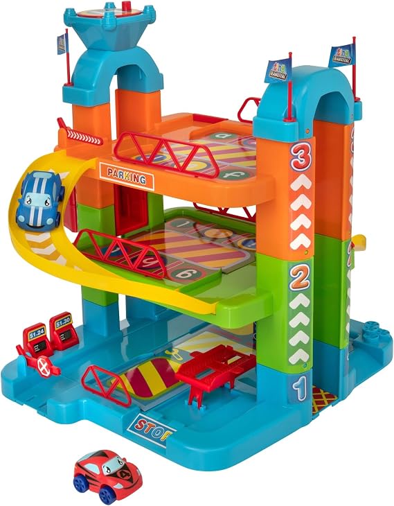 Tiny Teamsterz Tower Garage Playset | Includes 1 Soft Touch Play Cars | Featuring A Helicopter Pad, Parking And Two Different Toy Car Ramps | Kids Playset Toy Vehicles Great | 3+