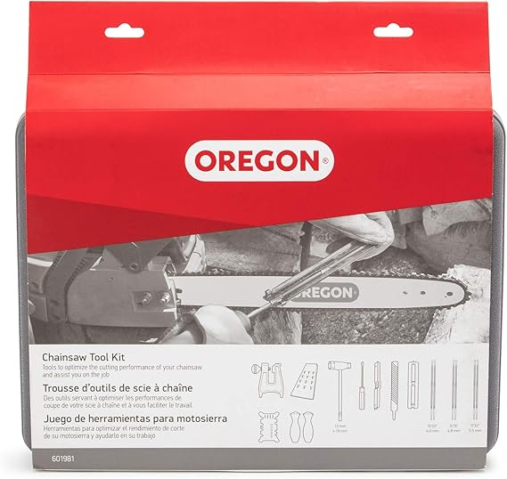 Oregon Üniversal motorlu testere törpü seti ve bakım seti, manuel zincirli testere bileyici kiti, törpü tezgahlı, 17 parça, sert yüzeyli çanta (601981)