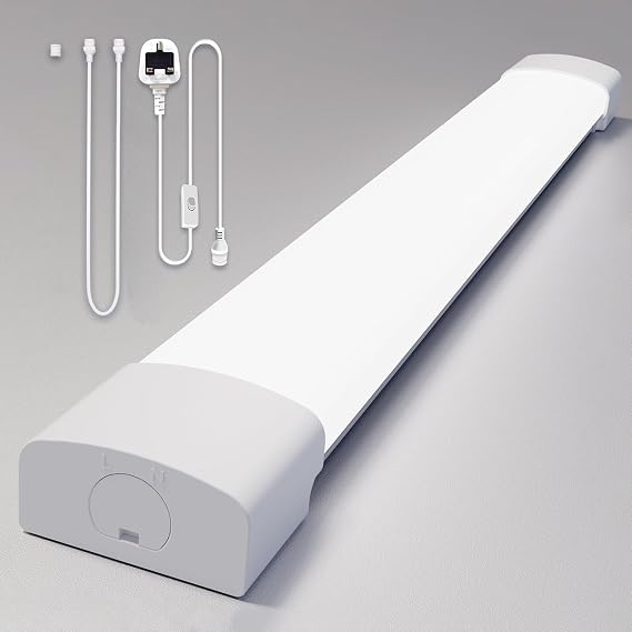 6000k Led Batten Light, 1.3FT 40CM, Plug in Ceiling Light Led, IP65 Workshop Lighting for Garage, Office,Wall, Kitchen, Shed, Outdoor