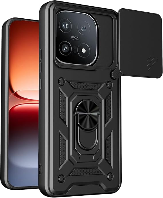 Compatible with vivo iQOO 15 5G Phone Case [with 2 Pack Tempered Glass Screen Protector][Magnetic Stand, Sliding window for lens] black