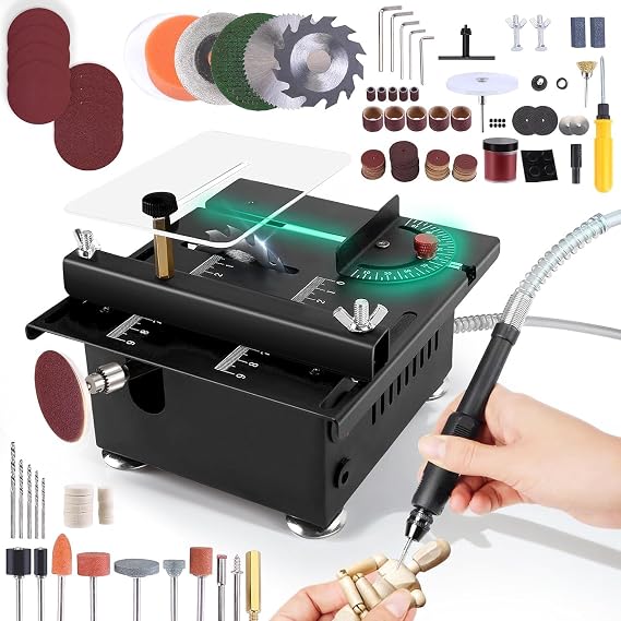 Mini Multi-Functional Table Saw, Mini Table Saw for Crafts, 1/2" Adjustable Cut Depth Liftable, for Wood Cutting, 7 Speed Adjustable