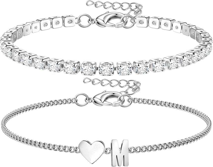 Chriscoco Initial Bracelets for Women Girls Stainless Steel Heart Bracelet