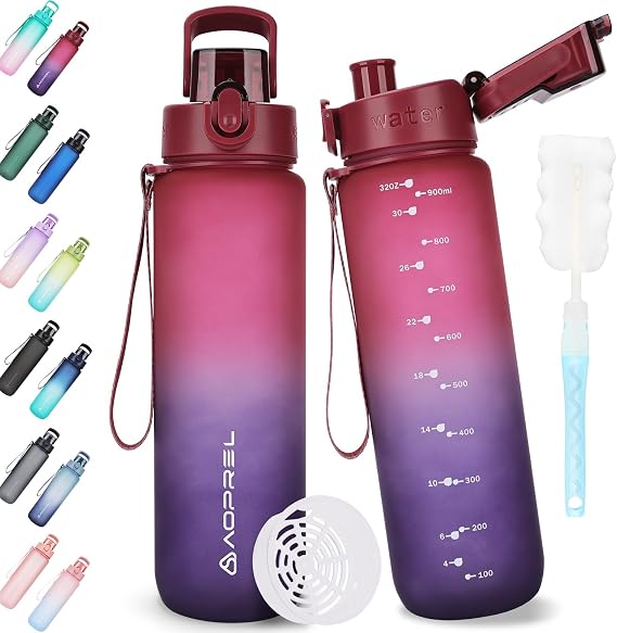 AOPREL Tritan Drinking Bottle 1 Litre BPA-Free Water Bottle with Filter Leak-proof sports water bottle with brush leak-proof sports bottle for fitness hiking camping school and office