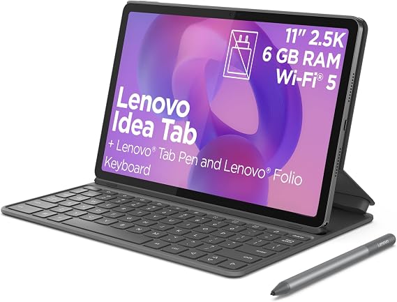 Lenovo Idea Tab Tablet | Display 11" 2.5K (2560x1600) | 90Hz | MediaTek Dimensity 6300 | RAM 6GB | Storage 128GB | WiFi 5 | Android 15 | Folio Keyboard + Tab Pen Included | Luna Grey