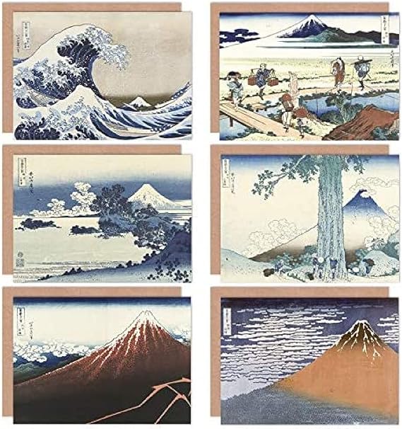 Artery8 Katsushika Hokusai Japanese Fuji Mountain Sagami Rainstorm Beach Wave Fine Art Greeting Card Pack of 6
