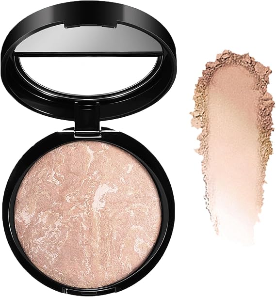 Colour Correcting Powder Foundation, Baked Foundation Long-lasting 24H Wear, Brighten Foundation Powder, Shimmer Brick Pressed Bronzer, Water & Sweat Resistant (#03 Light Beige)