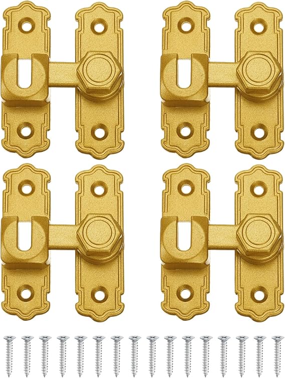 uxcell 90/180度フリップゲートラッチ 4個 アルミニウム合金フリップスライドバーンドアラッチ ネジ付き 重いドアロック 納屋キャビネットウッドフェンス、ガレージウィンドウ、ゴールド