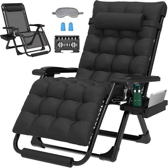 ZENPETIO 29In XL Zero Gravity Chair, 440LBS with Cushion | Anti Gravity Recliner Lounge Chair with Aluminum Alloy Lock & Footrest, 90-170° Adjustable, for Lawn Patio Indoor Outdoor