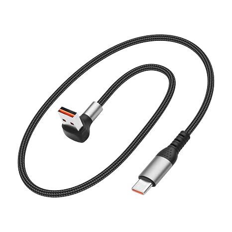 90 Degree USB to Type C Cable 6A Fast Charging USB A to USB C Charger Cord Nylon Braided USB-C Short Cable for Car Compatible with Laptop,Cellphone,Phone 16/15 1.64FT