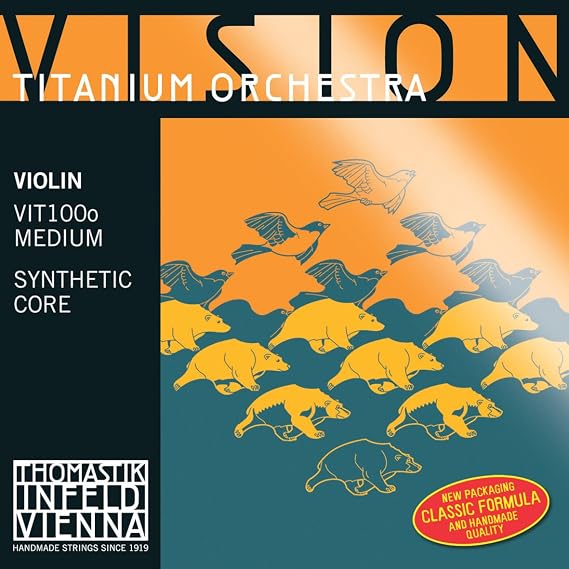 Thomastik Strings for Violin Vision Titanium ochestra synthetic core set 4/4 medium with uncoated E steel for orchestral and chamber
