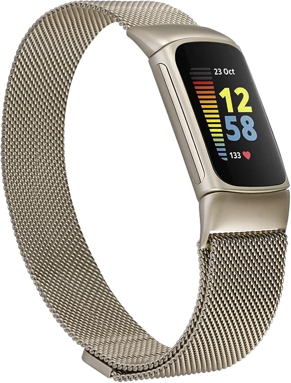 KOREDA Fitbit Charge 5 バンド レディース メンズ ステンレススチール メッシュループ 調節可能な磁気リストバンド Fitbit Charge 5 Advanced Fitness & Health Tracker用 シャンパンゴールド