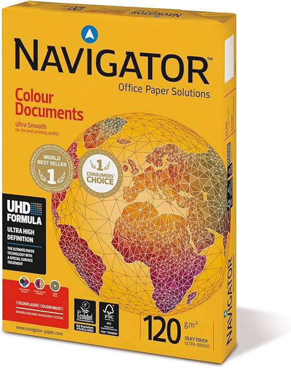 Nuco Navigator Colour Documents - A4 Colour Printer Paper - Multi-Purpose Printer Paper - Photocopier Paper - White - 120gsm - 250 Sheets