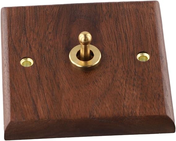 Retro Toggle Light Switch, 1 Gang, Solid Walnut Wood Plate