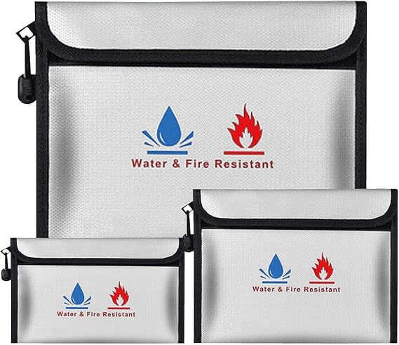 Fireproof Document Bag - Fireproof Money Safe Document Bag 3-piece sett Non-Itchy Silicone Coated Fire Resistant Bag Fireproof Safe Storage for Money, Documents, Jewelry and Passport