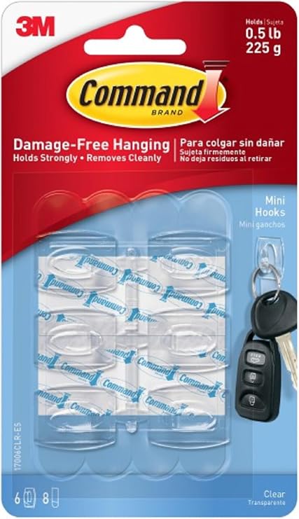 Command Şeffaf Mini Kancalar 6 Kanca, 1 Paket