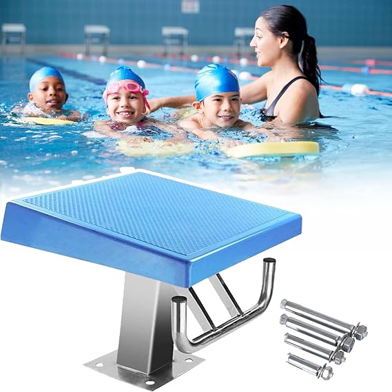 Pool One Step Diving Starting Block and Swimming Competition Jumping Platform 15° Inclined with Backstroke Handle, 304 Stainless Steel Heavy Duty Boards for Inground(Standard)