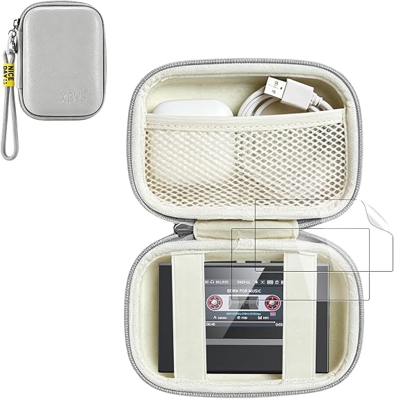 SnowSky/FiiO Echo MINI MP3プレーヤー用キャリーケース – ストラップスタイル収納ケース ソフトスクリーンプロテクター2枚付き ハードシェル保護トラベルバッグ | 防水、耐摩耗性、耐衝撃性、グレー