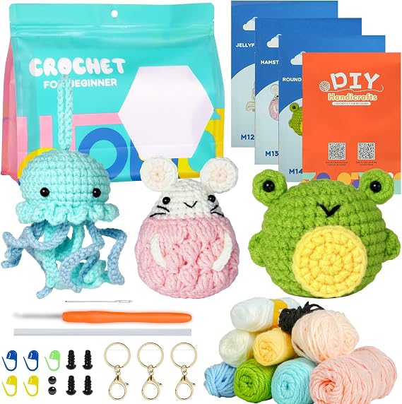 AUAUY Beginner Crochet Kit, Animal Crochet Kit for Beginners