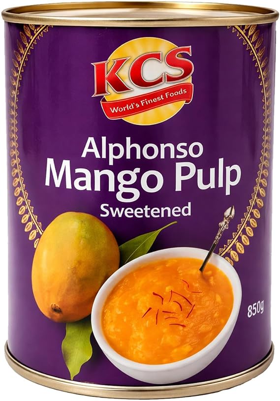 KCS Alphonso Mango Pulp 850g | Sweet Alphonso Mango Puree | Ready-to-Use Fruit Pulp | Suitable for Desserts, Milkshakes, Smoothies & Cooking | 850g Can