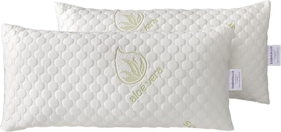 Todocama - Aloe Vera memory foam pillow with 100% viscoelastic flakes. Stretch Aloe Vera fabric. Thermo-regulated. Medium Firmness - High. Made in Spain. (Pack 2 x 70 cm)