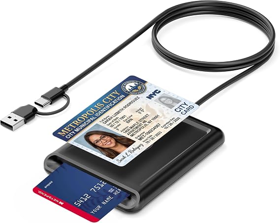 NFC & CAC Smart Card Reader, USB-C/USB-A Multi ID Bank Chip Card Reader