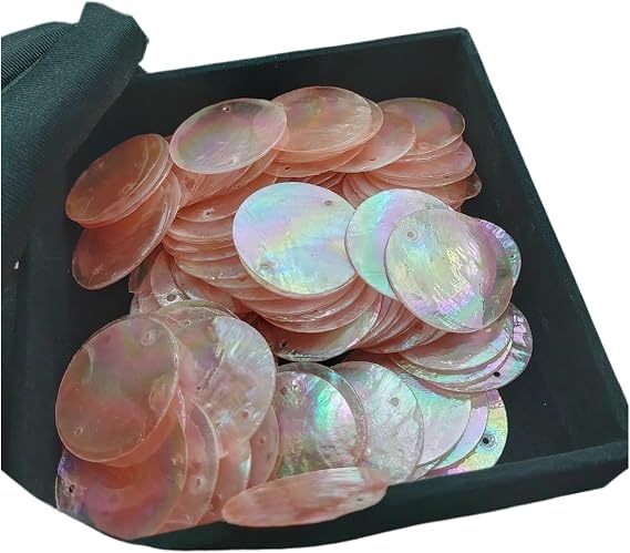 Capiz Shells 30pcs Flat Round Iridescent Capiz Shell Pendant, Diameter 30mm, 2 Hole, Ocean Beach for Jewellery Making