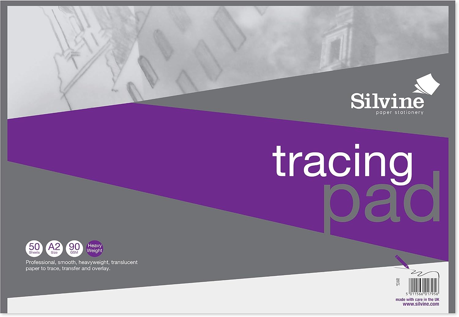 Silvine A2 Professional Tracing Pad. 50 Sheets of Quality Heavyweight Tracing Paper (90gsm)