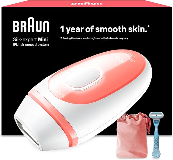 Braun IPL Silk·Expert Mini At-Home Hair Removal Device, White/Pink, PL1014