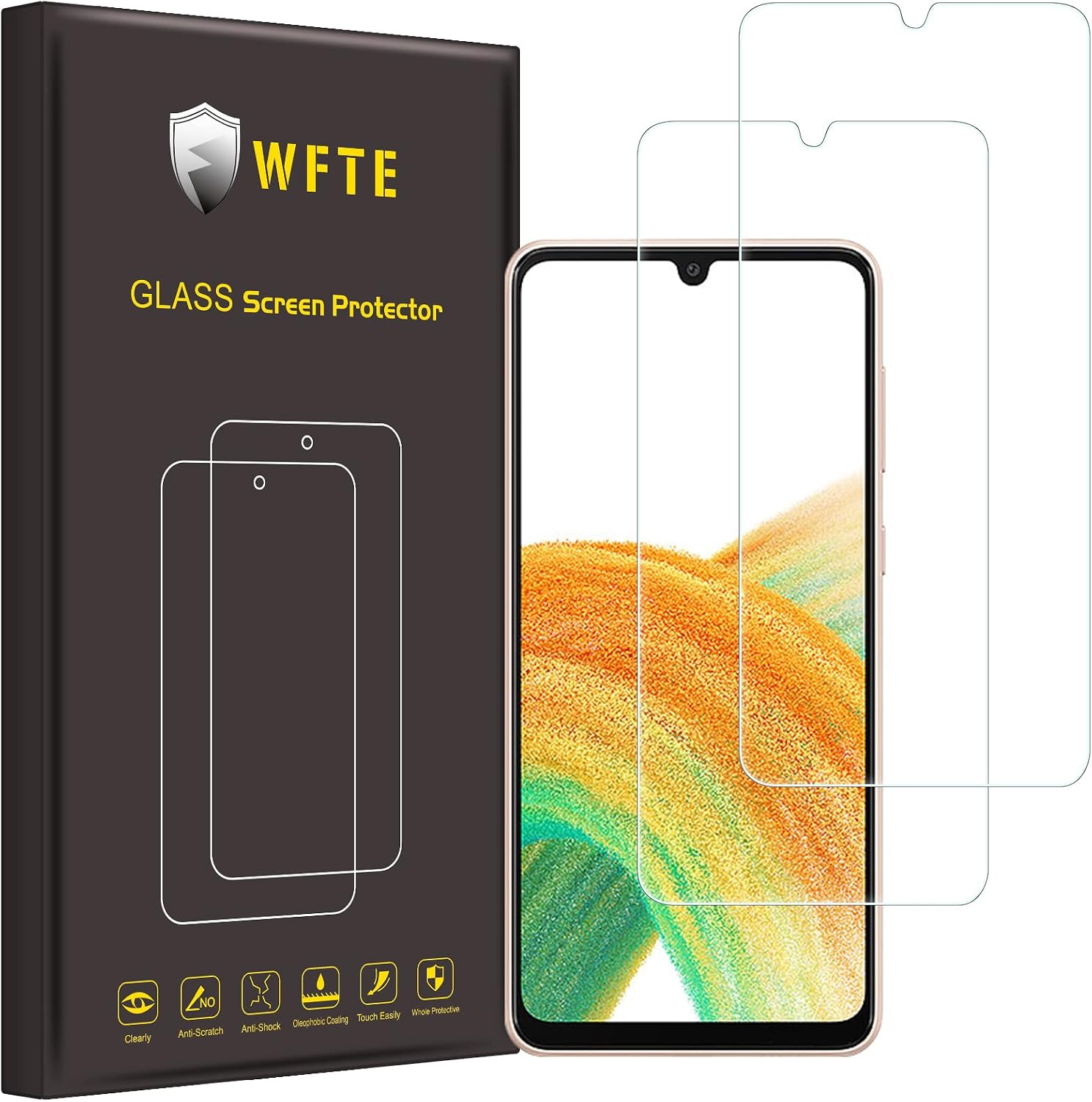 WFTE [2-Pack Screen Protector for Samsung Galaxy A33 5GA31,Anti-Scratch,High Transparency,Anti-fingerprint,Bubble-Free,Dust-Free Premium Screen Protector Tempered Glass For Samsung Galaxy A33 5GA31