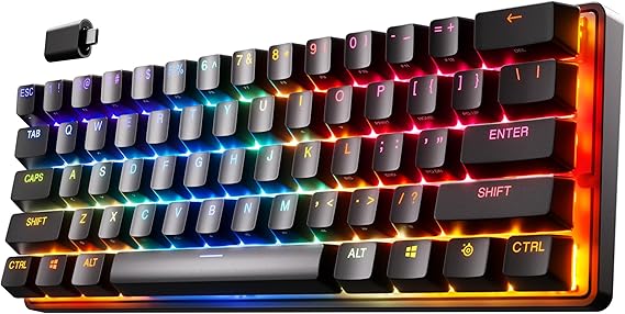 SteelSeries Apex Pro Mini Wireless - HyperMagnetic Gaming Keyboard - World's Fastest Keyboard - Compact 60% Form Factor - Adjustable Actuation - RGB - 2.4GHz/Bluetooth - USB-C - American QWERTY Layout