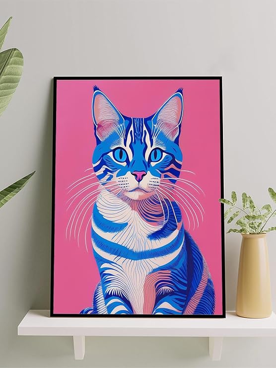 Postermanya Azure Cat, Gök Kedi, Pop Art Çerçeveli Tablo - Çerçeveli Poster