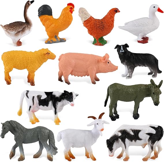 Maxmoc 12pcs Farm Animals,Mini Animal Toys for 3 4 5 6 7 Year Olds