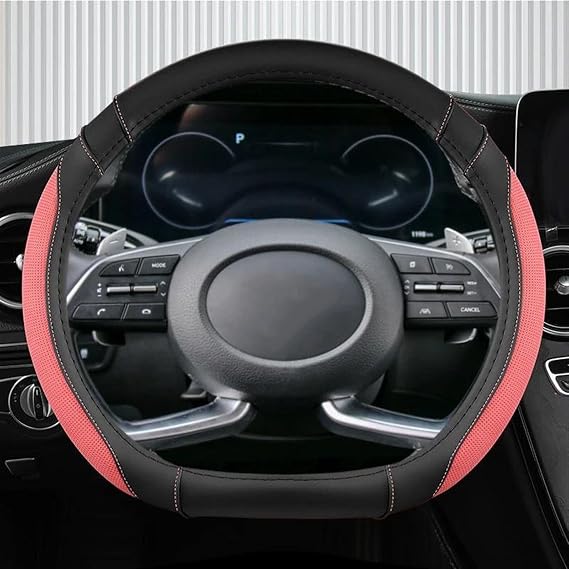 Ice Silk +Leather D Shape Car Steering Wheel Cover For Hyundai Creta II 2021 2022 Auto Accessories(Rosso)