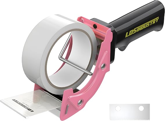 Rapid-Replace Packing Tape Dispenser Gun with Tape and Extra Blade, 2IN(50mm) Lightweight Ergonomic Industrial Handheld Heavy Duty Tape Cutter for Carton, Packaging and Box Sealing, Pink