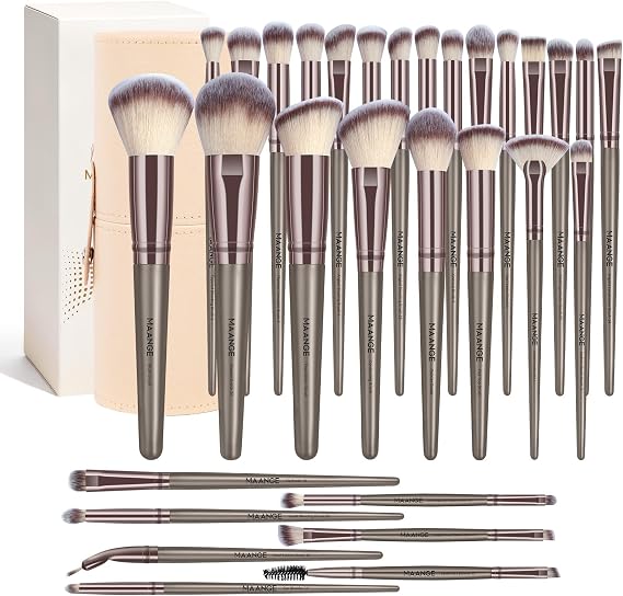 MAANGE 30 Pcs Makeup Brushes with Travel Case, Professional Kabuki Makeup Brush Set for Foundation, Concealer, Blush,Blending& Eyeshadow, Gift-Ready Box