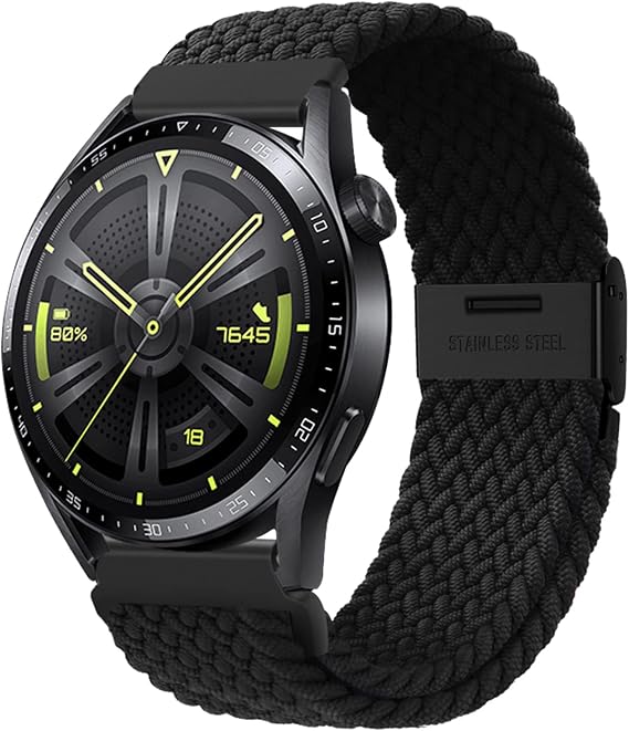 Watch Straps - Quick Release Elastic Braided Watch Bands 22mm, Soft Breathable Nylon Replacement Strap with Adjustable Buckle for Smartwatches and Wristwatches Men Women (Black)