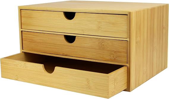 Bamboo Desk Organiser with 3 Drawers|Wooden Desktop Storage Box