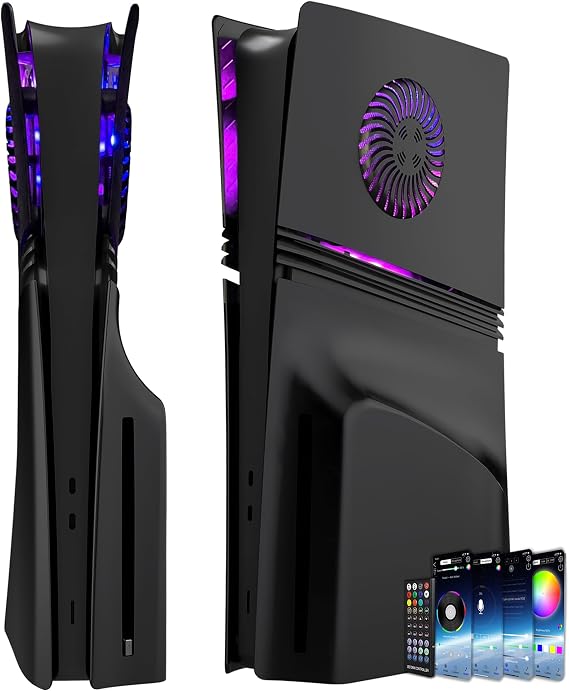 Faceplate for P5 Pro Disc Edition with RGB Light Strip and Dust Filter with Cooling Vents DOBEWINGDELOU 400+ Effects LED Light Ring Console Face Plate Cover DIY Decoration Kit Accessories Black