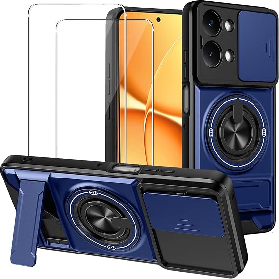 KZIOACSH Case for POCO X8 Pro Max with 2 Screen Protector, 360 Rotating Kickstand Slide Camera Cover Shockproof Hybrid Soft TPU+Hard PC Military Grade Anti-Scratch Bumper Cover,Blue
