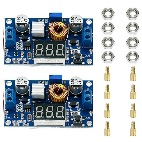 2 Pack DC Buck Converter, Step Down Voltage Regulator 4-38V to 1.25-36V Adjustable Output Regulator Board 5A Max with Mini Voltmeter LED Indicator for DIY Electronics Arduino Raspberry Pi Projects