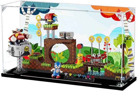 Acrylic Display Case for Brick Model Sets 21331 Ideas Sonic The Hedgehog - Green Hill Zone,Protect & Decorate Model with Dustproof Storage (Background B(40*12*22))