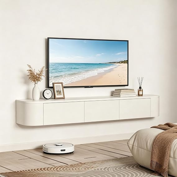Floating TV Unit 140CM, Modern Media Wall Mounted TV Cabinet, White