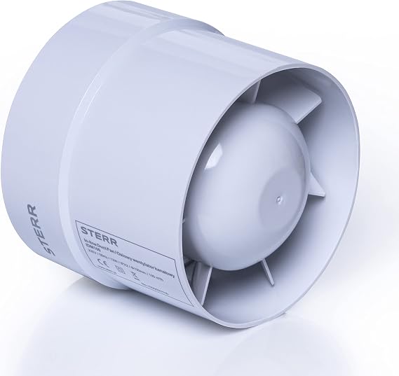 STERR IDM100 Inline Fan 100 mm / 4'' - Inline Fan - Small Extractor Fan - Inline Extractor Fan - Kitchen - Greenhouse - Tent - Garage [Energy Class C]