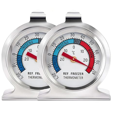 2 Pack Fridge Thermometer Refrigerator Thermometer, Large Dial Freezer Thermometer with Dual-Scale for Freezer Refrigerator Fridge Temperature Cooler
