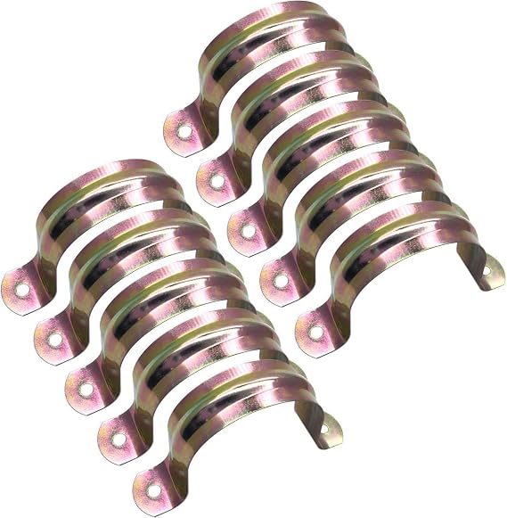 2.5インチ パイプストラップクランプ 2つの穴 亜鉛メッキ Uチューブストラップクランプ Uブラケット チューブクリップ コンジットを固定10個、2.5インチ、真鍮調、76mm