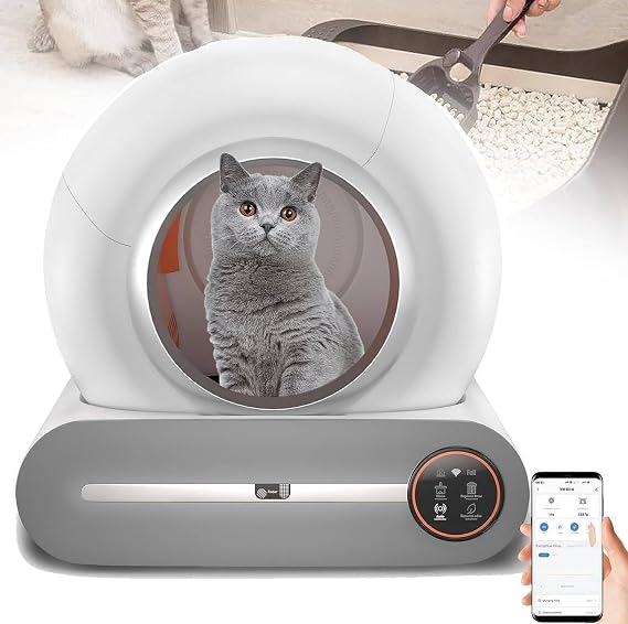 Self Cleaning Cat Litter Box, Automatic Cat Litter Tray With Odor Removal & App Control, Smart Robot Litter Tray For Multi Cats,With 1 Roll Garbage Bags
