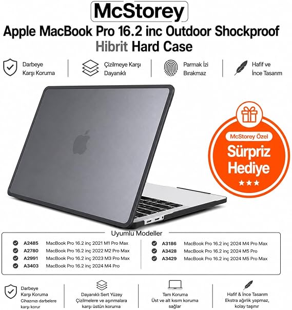 McStorey MacBook Pro 16.2 İnç Kılıf A2485 A2780 A2991 A3403 A3186 A3428 A3429 Uyumlu Rugged Armor Shockproof TPU Bumper Sert Kapak Darbe Korumalı Hard Case Siyah