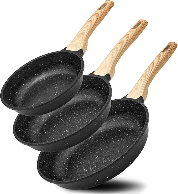 BLAZANT Nonstick Induction Frying Pan Set 20+24+28cm, Induction Frying Pan for All Cookers, PFAS-Free Pans Easy to Clean Heat Resistant Handle, Granite