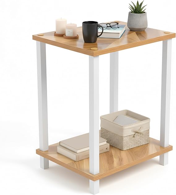 DIVCHI 2-Tier Side Table, Narrow Nightstand with Open Wood Shelf | Bedside Table for Small Spaces | Living Room | End Table for Everyday Comfort & Multi-Use storage for essentials (Textured Natural)