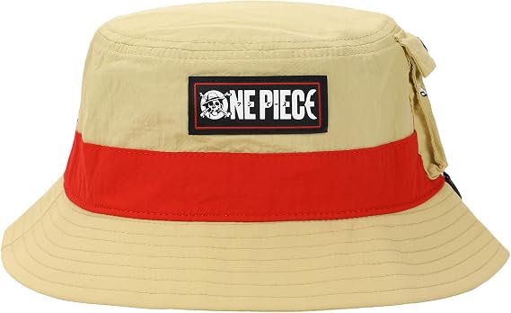 Bioworld One Piece Live Action Straw Hat Pirate Adult Tan Bucket Hat with Side Pocket, Brown, One size